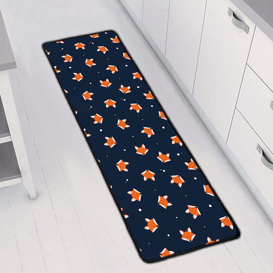 Orange Fox Pattern Print Long Kitchen Mat