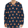 Orange Fox Pattern Print Long Sleeve Baseball Jersey