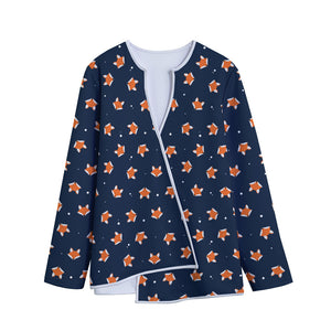 Orange Fox Pattern Print Long Sleeve Short Coat