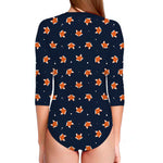 Orange Fox Pattern Print Long Sleeve Swimsuit