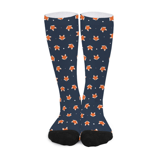 Orange Fox Pattern Print Long Socks