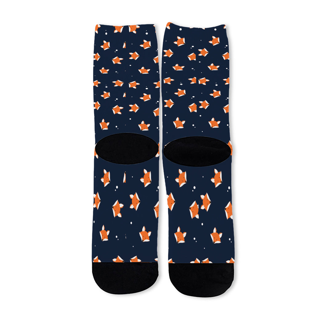 Orange Fox Pattern Print Long Socks