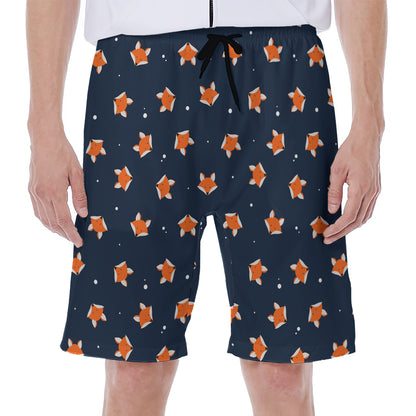 Orange Fox Pattern Print Men's Beach Shorts