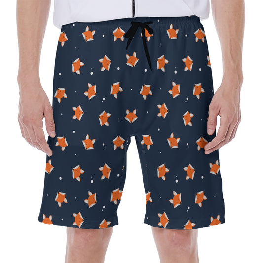 Orange Fox Pattern Print Men's Beach Shorts