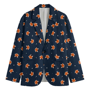 Orange Fox Pattern Print Men's Blazer