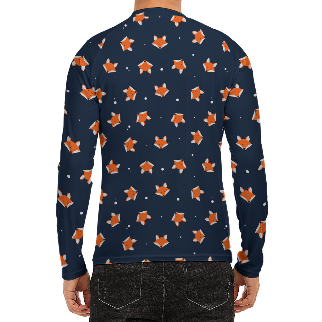 Orange Fox Pattern Print Men's Long Sleeve Rash Guard
