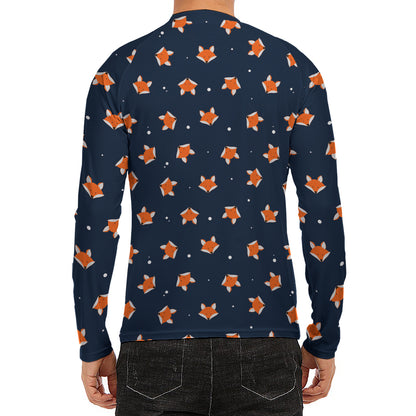 Orange Fox Pattern Print Men's Long Sleeve Rash Guard