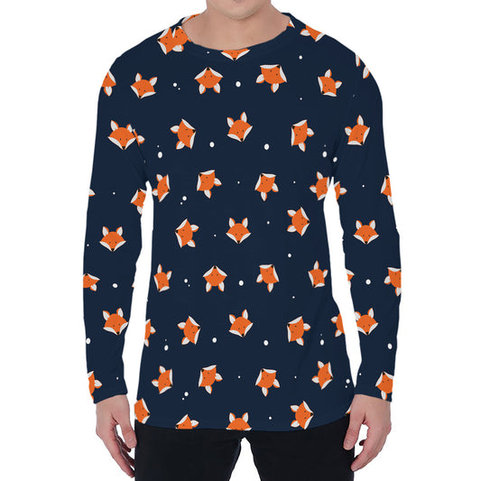 Orange Fox Pattern Print Men's Long Sleeve T-Shirt