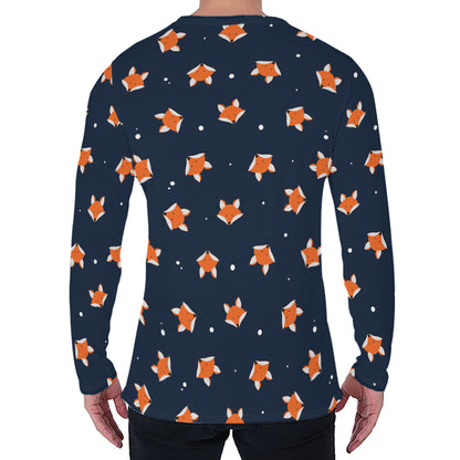 Orange Fox Pattern Print Men's Long Sleeve T-Shirt