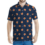 Orange Fox Pattern Print Men's Polo Shirt