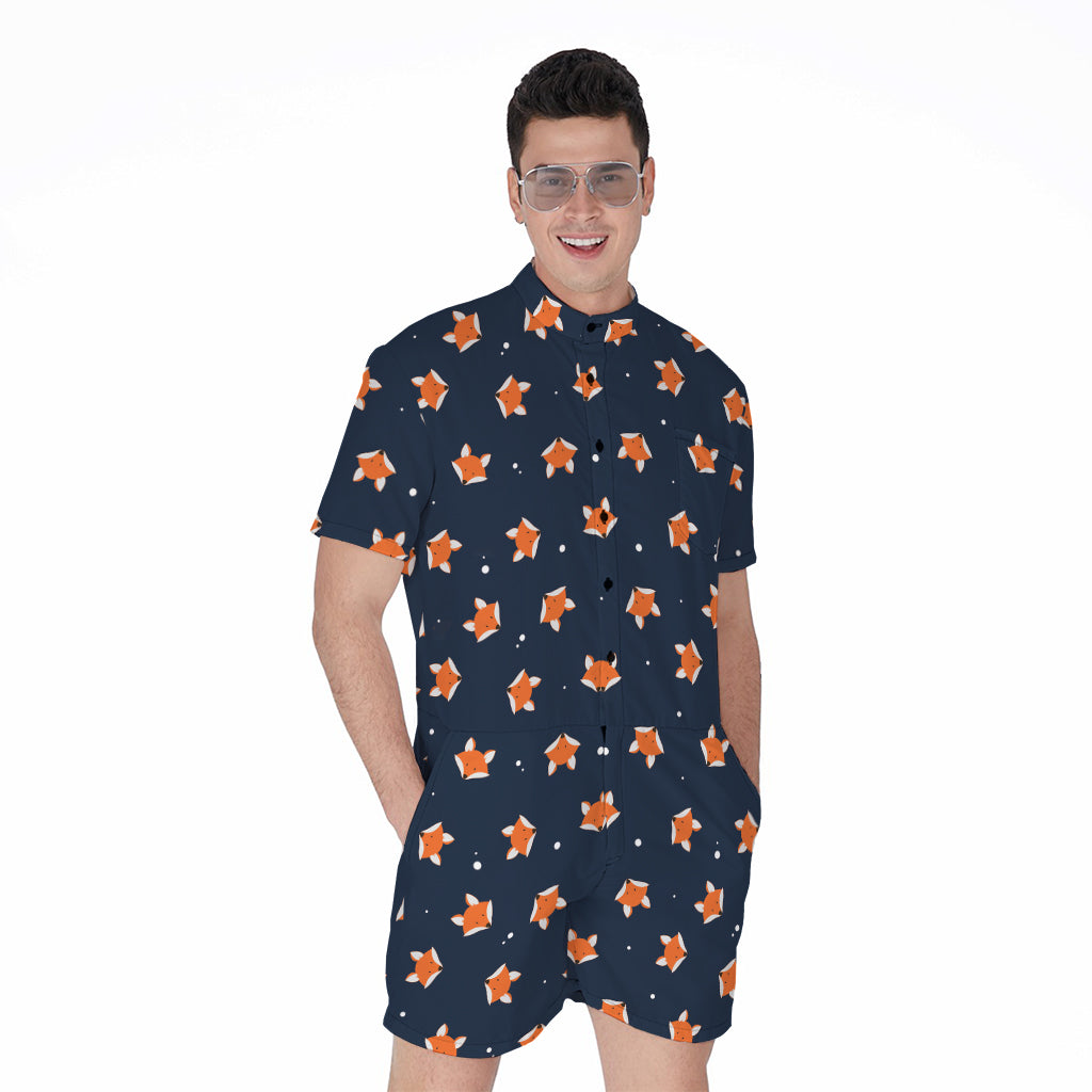 Orange Fox Pattern Print Men's Rompers