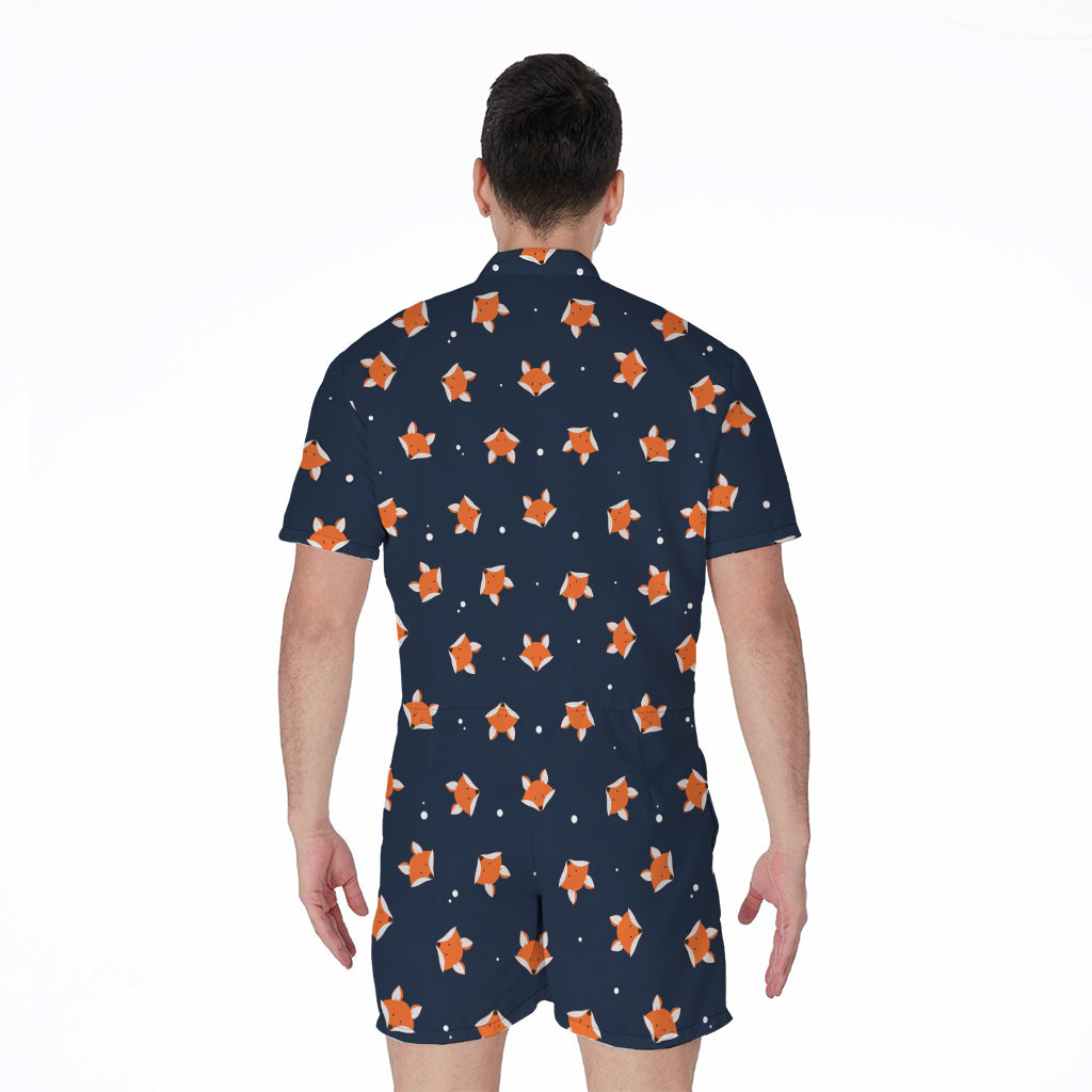 Orange Fox Pattern Print Men's Rompers