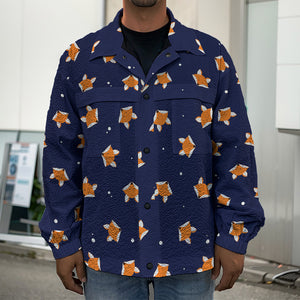 Orange Fox Pattern Print Men's Shirt Jacket