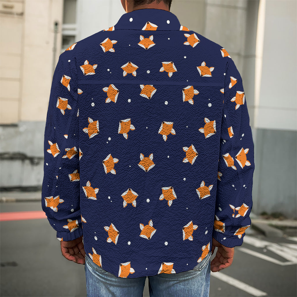 Orange Fox Pattern Print Men's Shirt Jacket