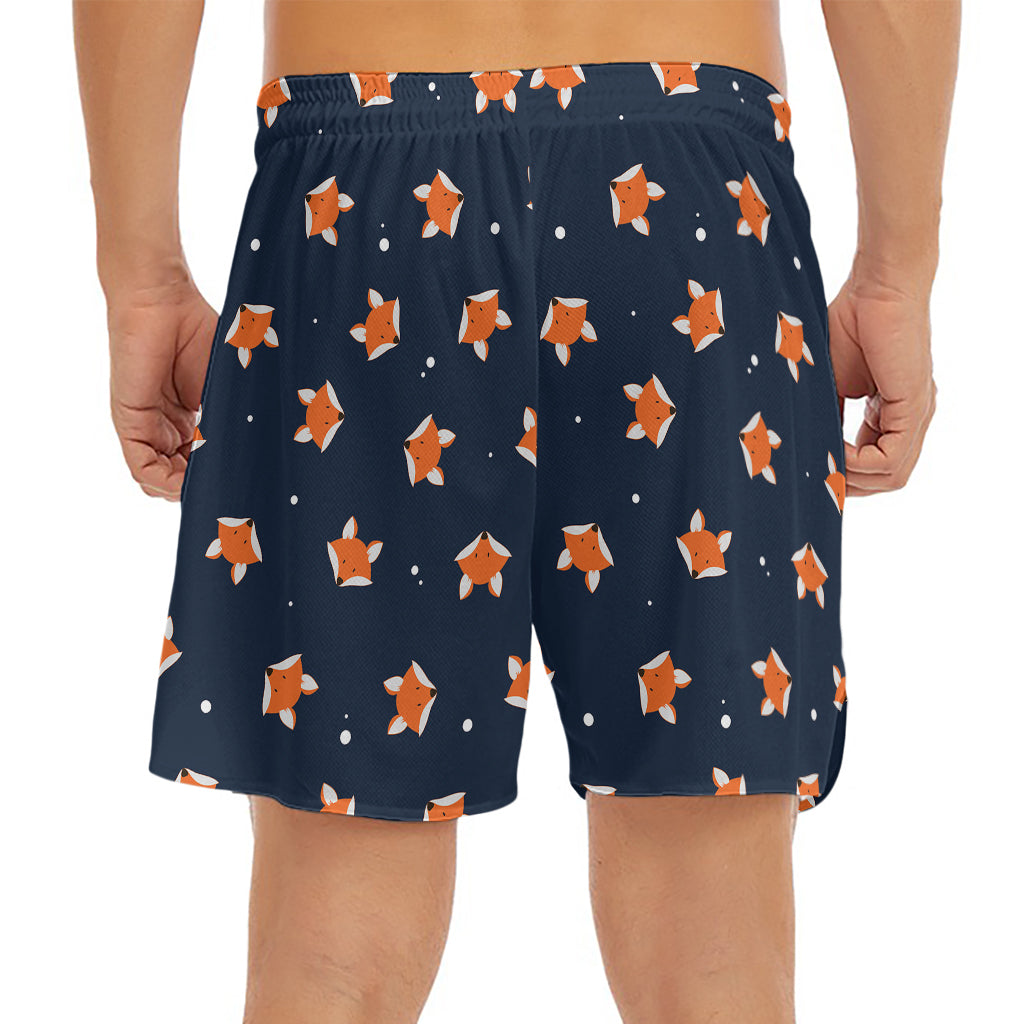 Orange Fox Pattern Print Men's Split Running Shorts