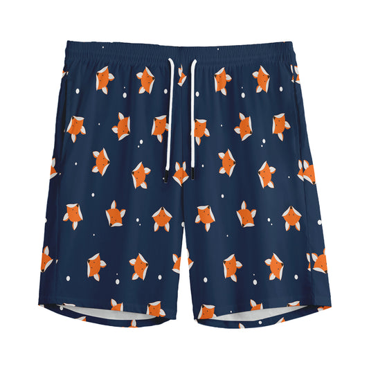 Orange Fox Pattern Print Men's Sports Shorts