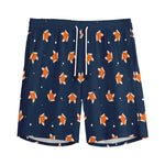 Orange Fox Pattern Print Men's Sports Shorts