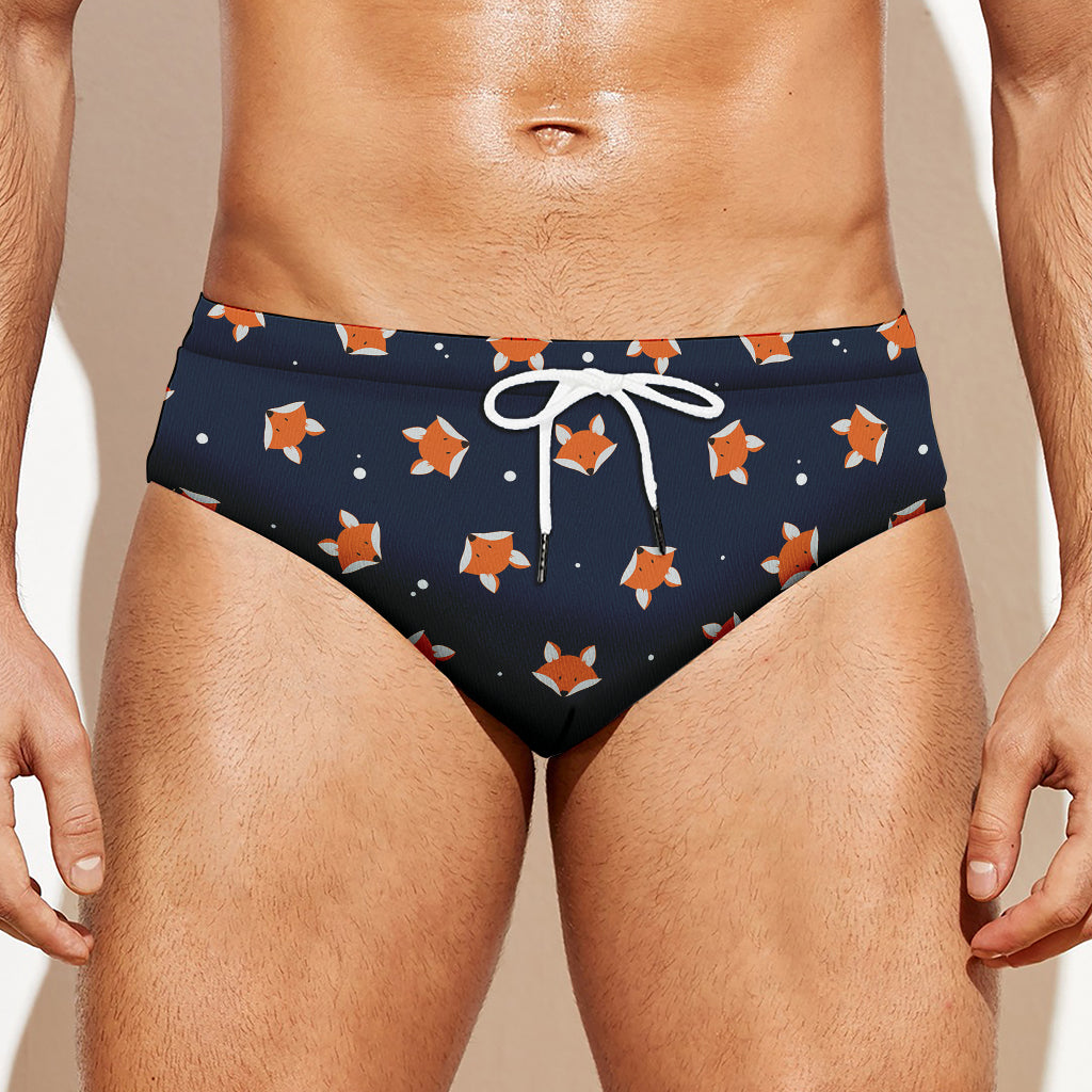 Orange Fox Pattern Print Men's Swim Briefs