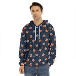 Orange Fox Pattern Print Men's Velvet Pullover Hoodie