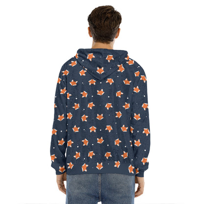 Orange Fox Pattern Print Men's Velvet Pullover Hoodie