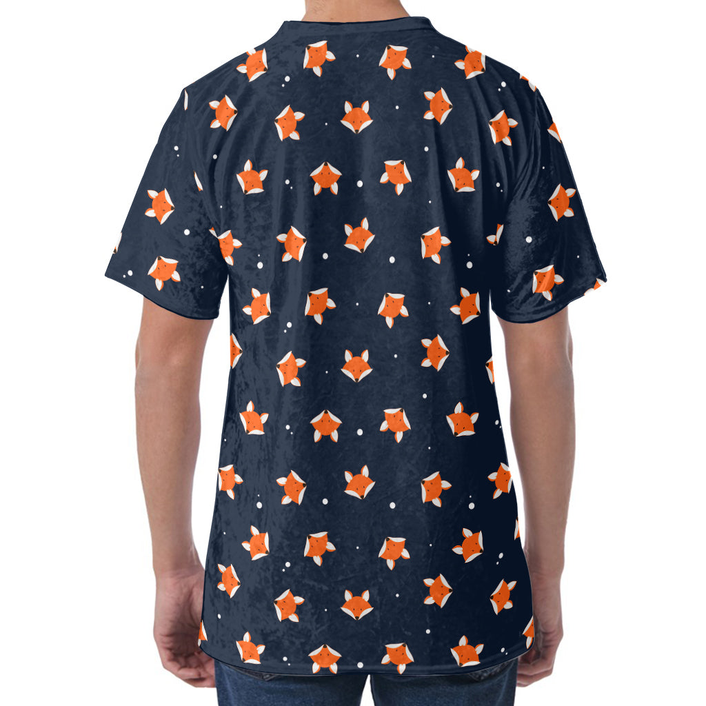 Orange Fox Pattern Print Men's Velvet T-Shirt