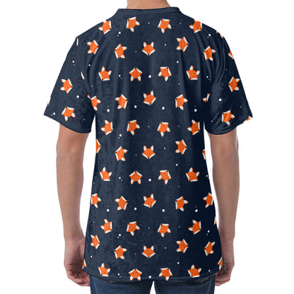 Orange Fox Pattern Print Men's Velvet T-Shirt