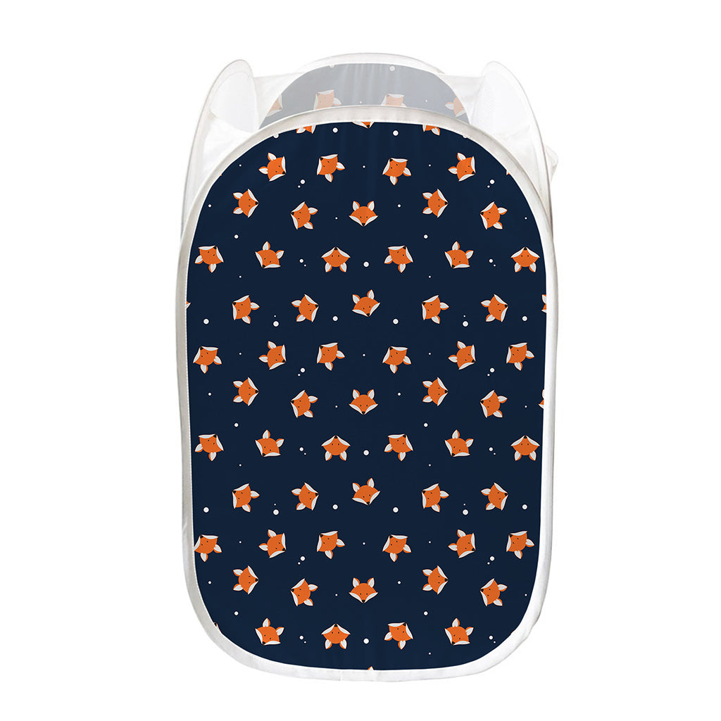 Orange Fox Pattern Print Mesh Laundry Hamper
