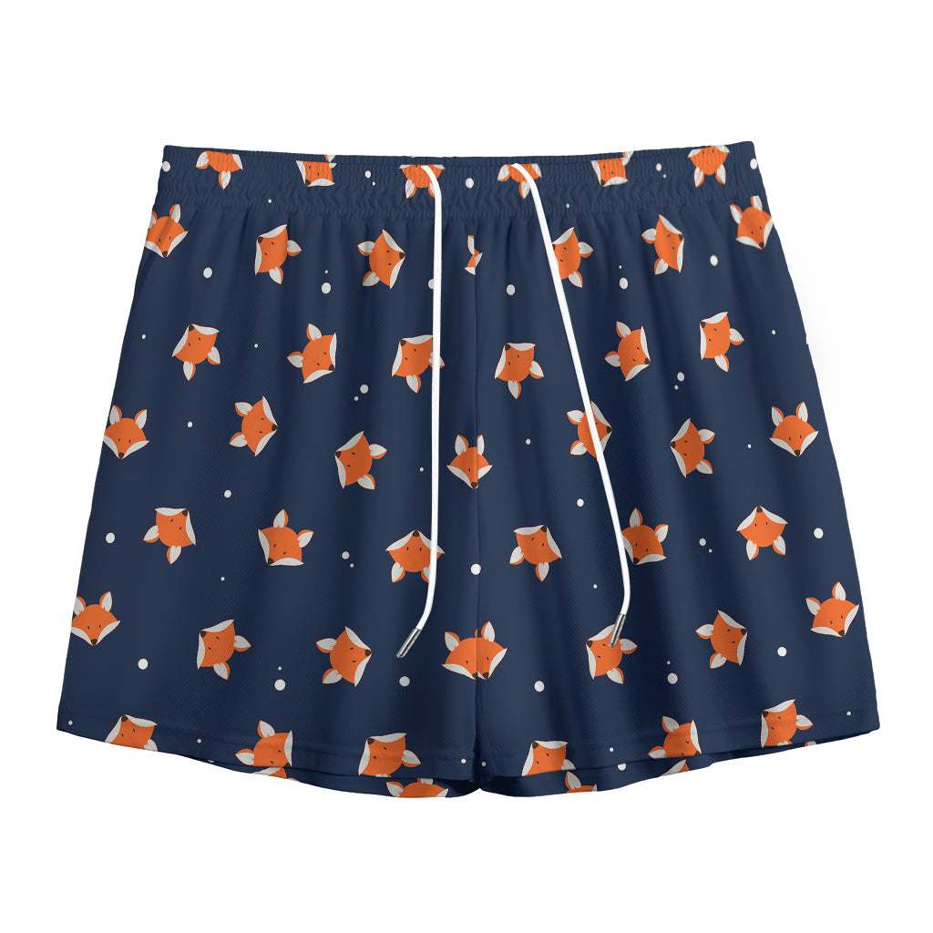 Orange Fox Pattern Print Mesh Shorts