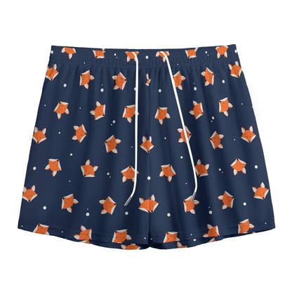 Orange Fox Pattern Print Mesh Shorts