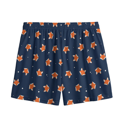 Orange Fox Pattern Print Mesh Shorts