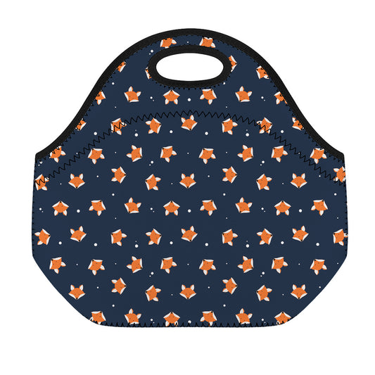 Orange Fox Pattern Print Neoprene Lunch Bag