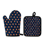 Orange Fox Pattern Print Oven Mitt And Pot Holder Set