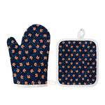 Orange Fox Pattern Print Oven Mitt And Pot Holder Set