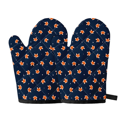 Orange Fox Pattern Print Oven Mitts