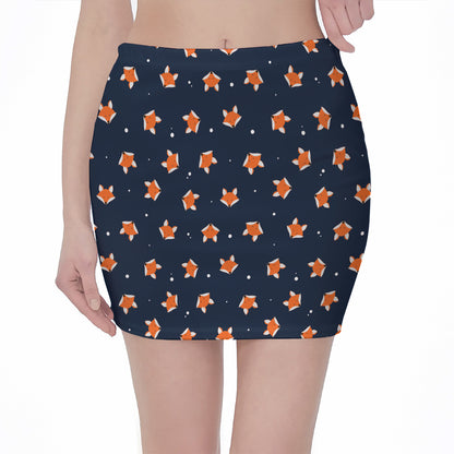 Orange Fox Pattern Print Pencil Mini Skirt