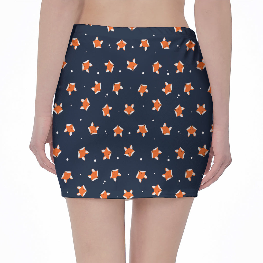Orange Fox Pattern Print Pencil Mini Skirt