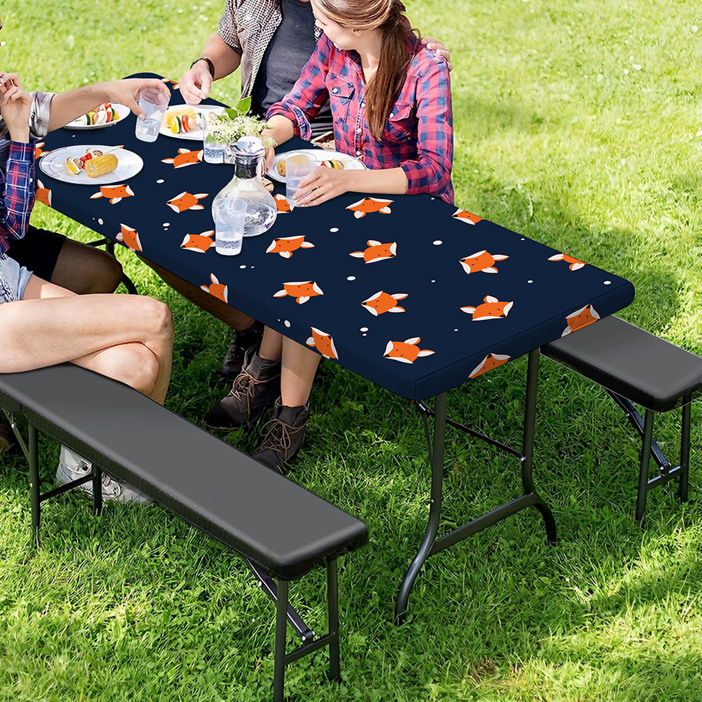 Orange Fox Pattern Print Picnic Table Cover