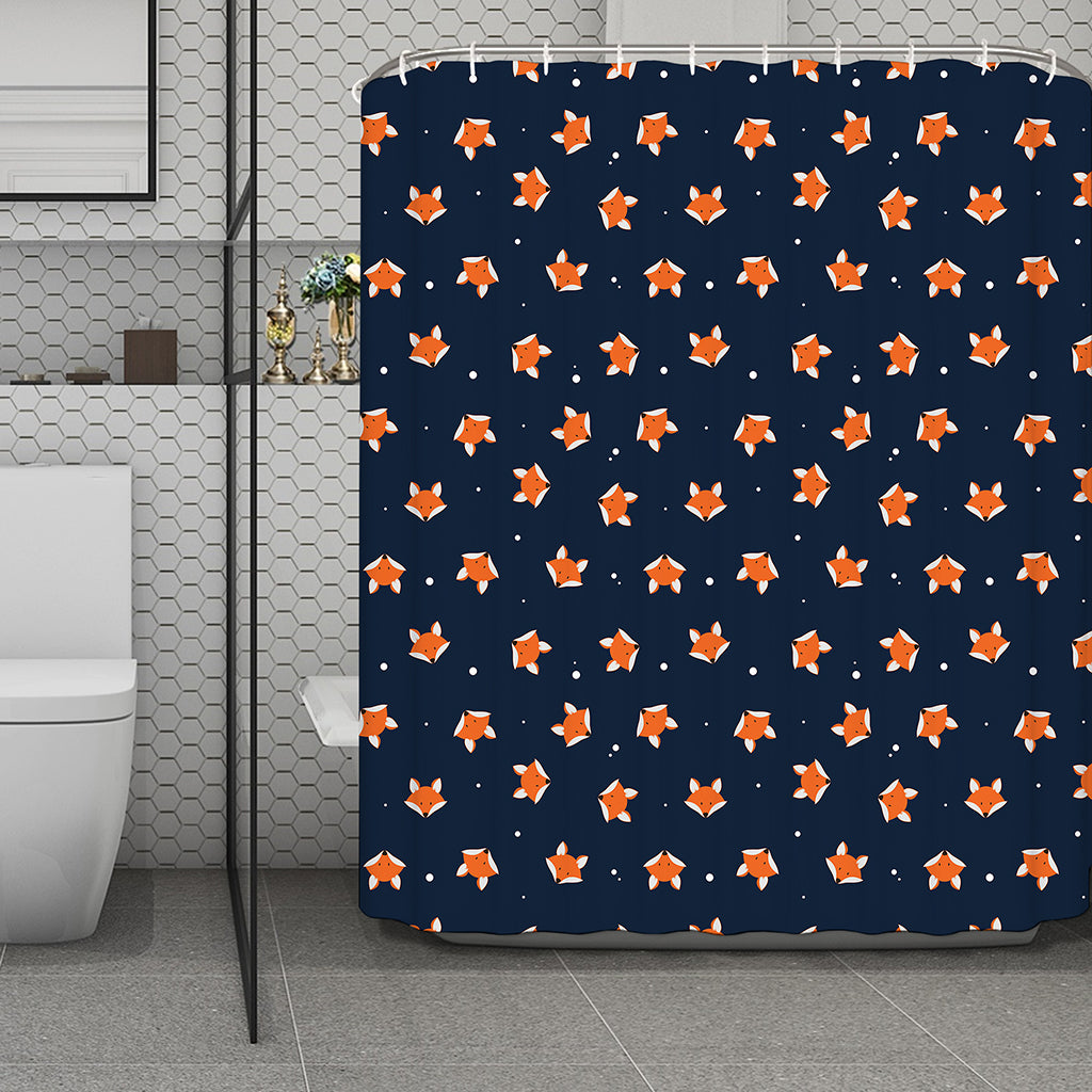 Orange Fox Pattern Print Polyester Shower Curtain