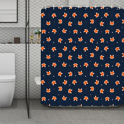 Orange Fox Pattern Print Polyester Shower Curtain