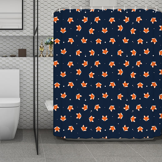 Orange Fox Pattern Print Polyester Shower Curtain