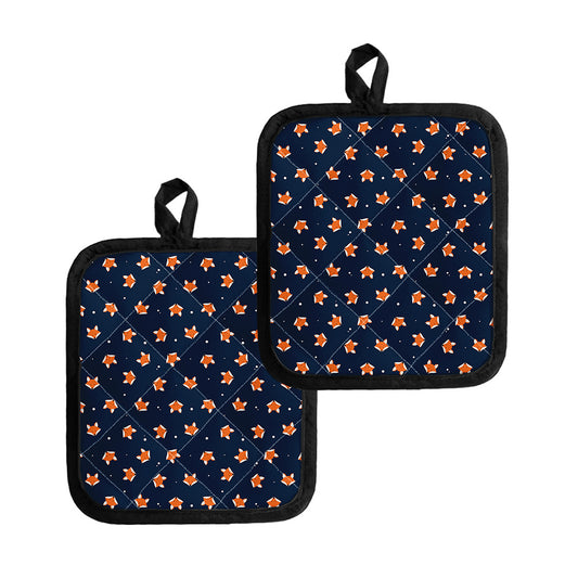 Orange Fox Pattern Print Pot Holders