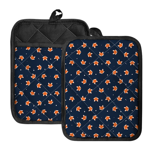 Orange Fox Pattern Print Pot Holders With Pocket