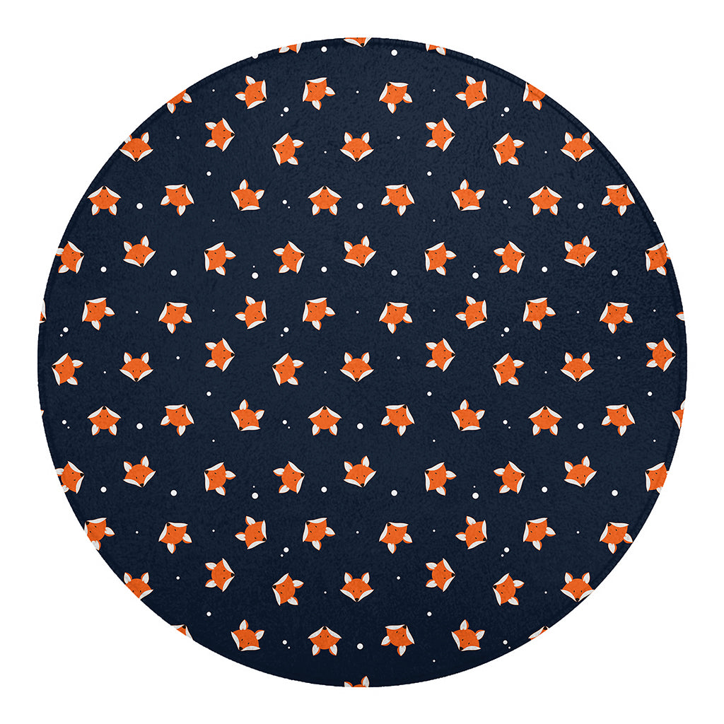Orange Fox Pattern Print Round Blanket