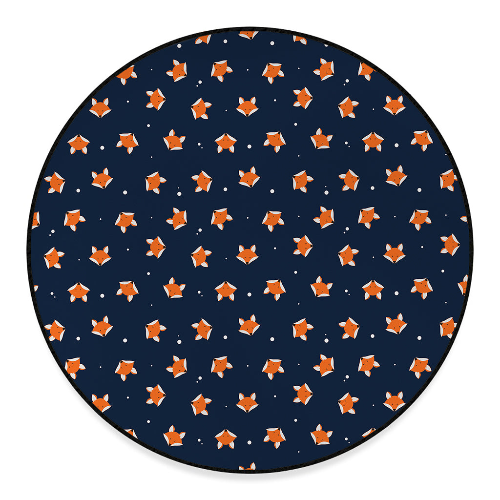 Orange Fox Pattern Print Round Floor Mat