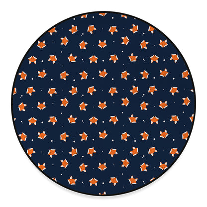 Orange Fox Pattern Print Round Floor Mat