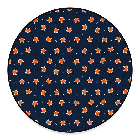 Orange Fox Pattern Print Round Floor Mat