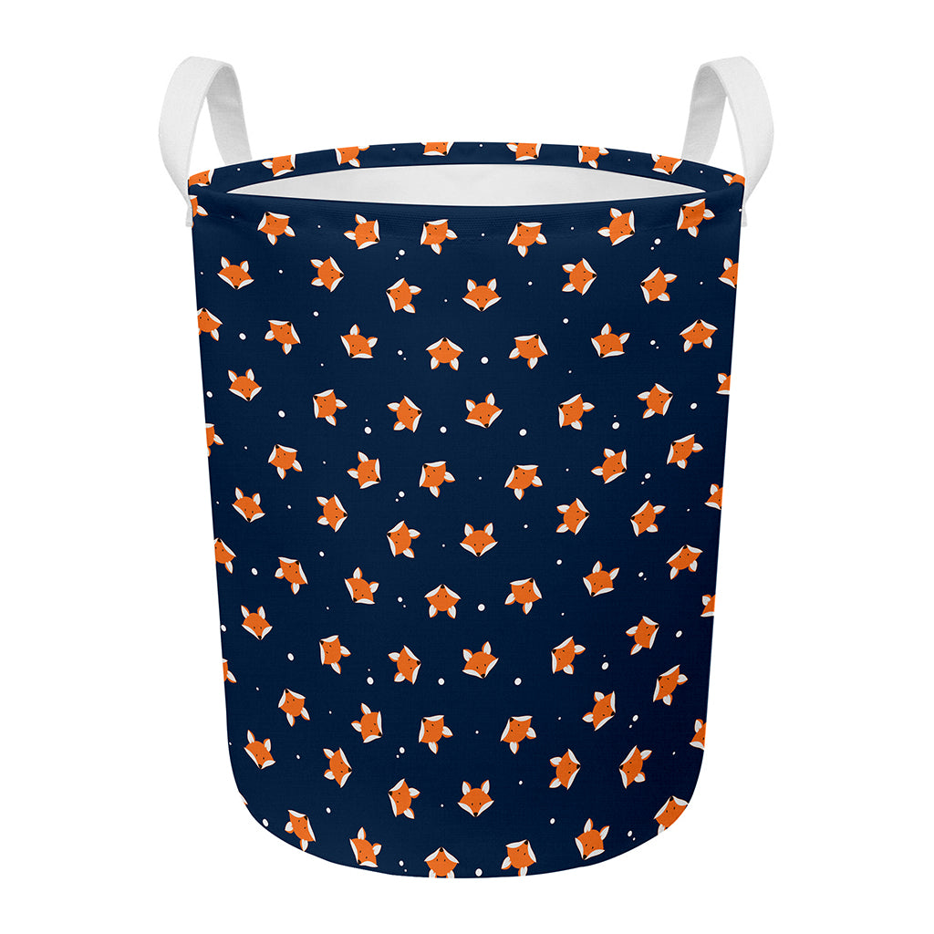 Orange Fox Pattern Print Round Laundry Basket