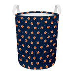 Orange Fox Pattern Print Round Laundry Basket