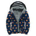 Orange Fox Pattern Print Sherpa Lined Zip Up Hoodie