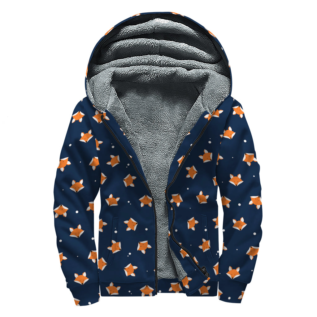 Orange Fox Pattern Print Sherpa Lined Zip Up Hoodie